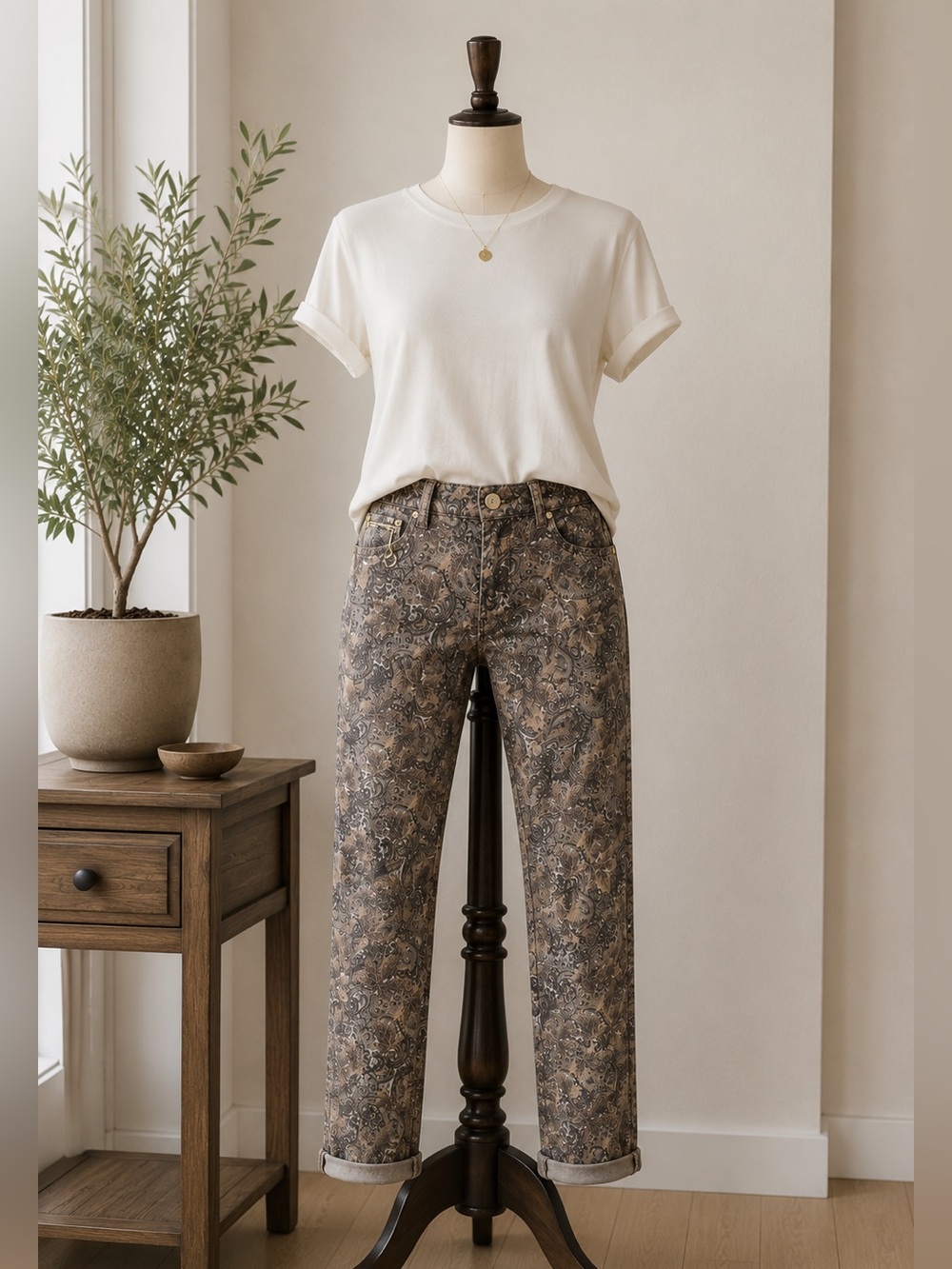 Mos Mosh Victoria Jive Paisley Print Skinny Jeans Brown Taupe Stretch Women's 26